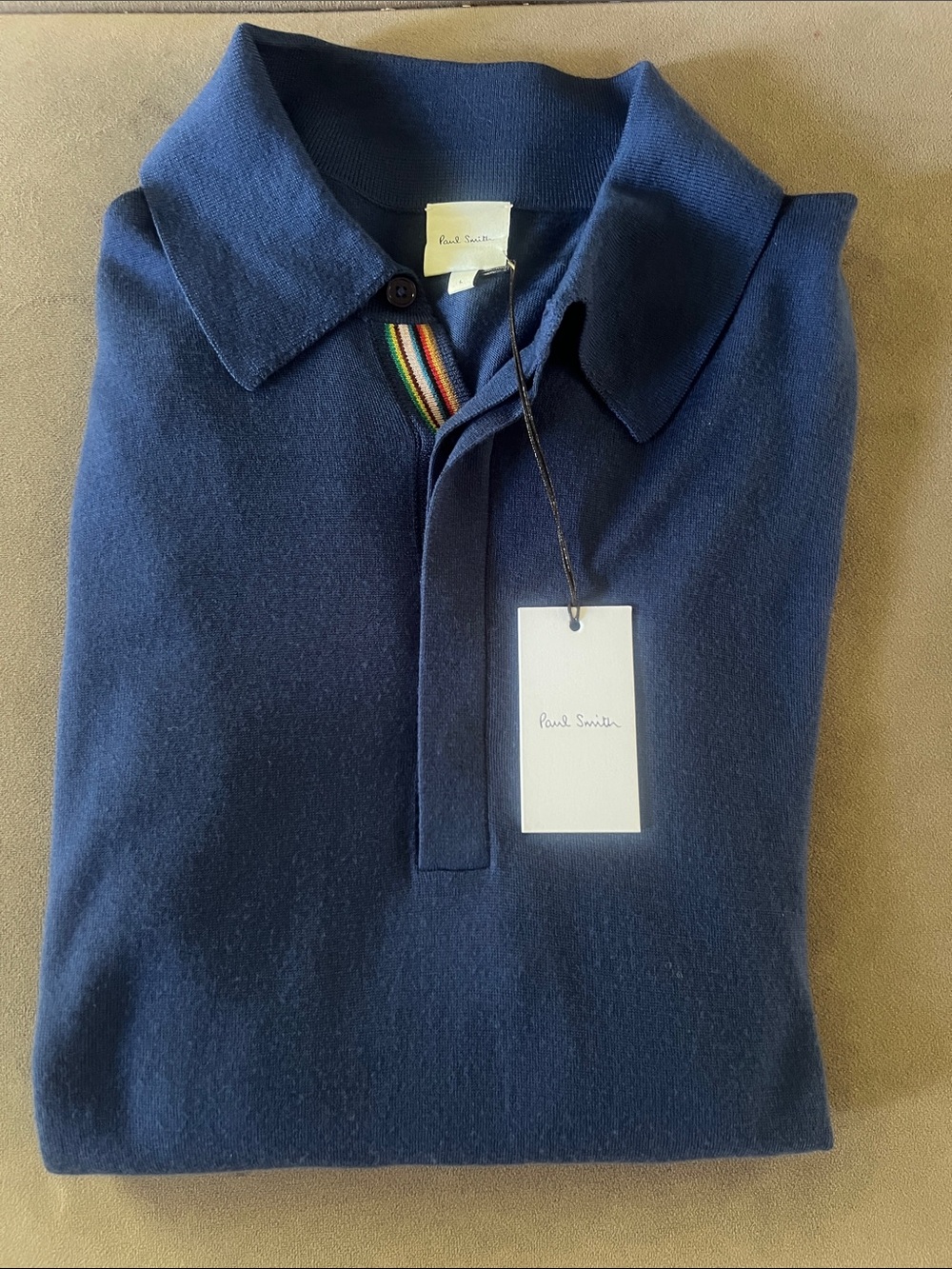 Paul Smith Royal Blue Gents LS Sweater with Signature Multicolor Trim. NWT.